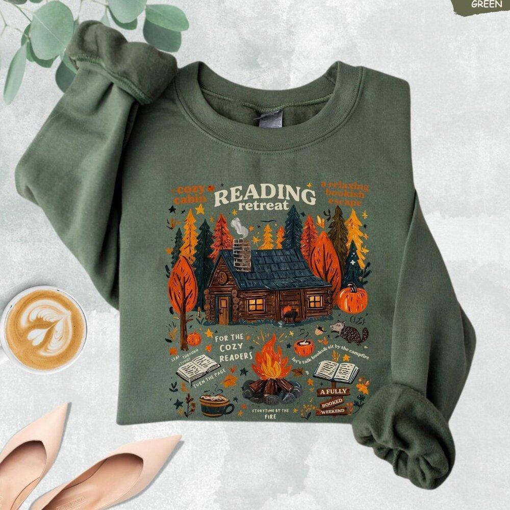 Cozy Cabin Reading Retreat Sweatshirt, Fall Bookish Sweatshirt